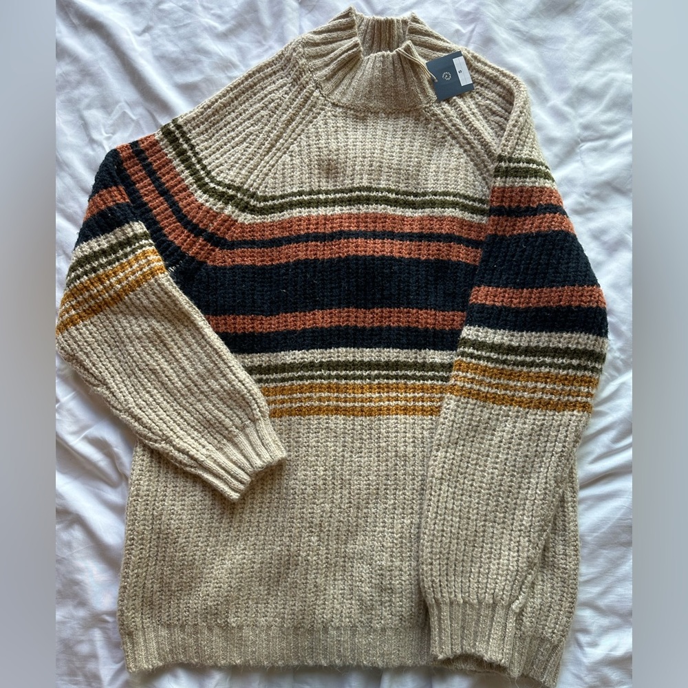 Mock Neck Striped Tunic Sweater